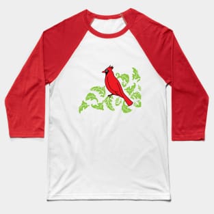 Cardinal bird perching on leaves pop art Baseball T-Shirt